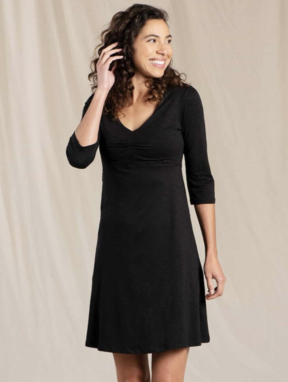 Toad&Co Rosalinda V Neck 3/4 Sleeve Dress Black Small